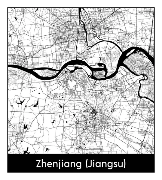 Чженьцзян Цзянсу Китай Азія Карта Міста Чорно Біла Векторні Ілюстрації — стоковий вектор