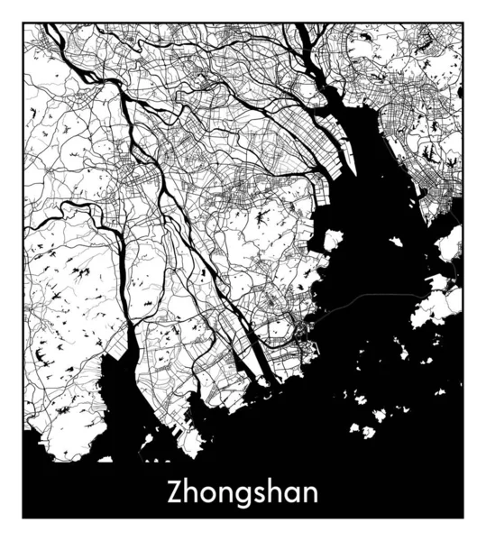 Zhongshan China Asia City Map Black White Vector Illustration — 스톡 벡터