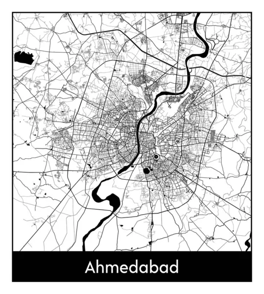 Ahmedabad Índia Ásia Mapa Cidade Ilustração Vetor Branco Preto — Vetor de Stock