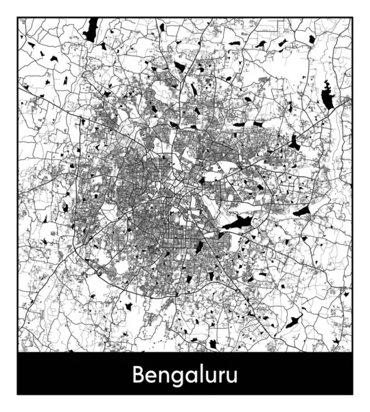 Bengaluru Índia Ásia Mapa Cidade Ilustração Vetor Branco Preto — Vetor de Stock