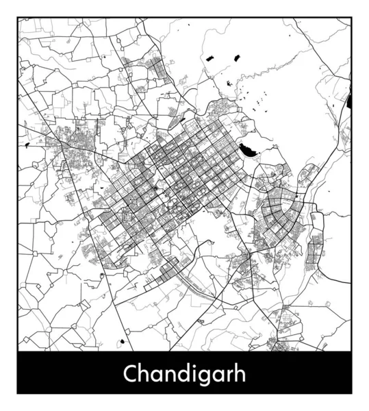 Chandigarh Índia Ásia Mapa Cidade Ilustração Vetor Branco Preto — Vetor de Stock
