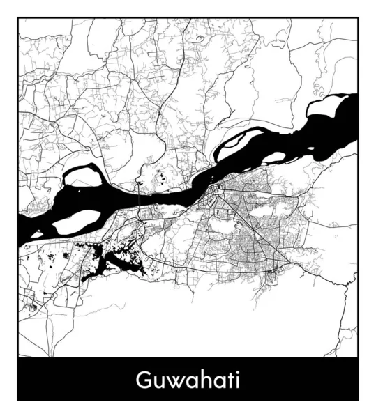 Guwahati Índia Ásia Mapa Cidade Ilustração Vetor Branco Preto — Vetor de Stock