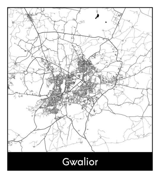 stock vector Gwalior India Asia City map black white vector illustration