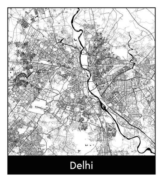 Delhi Índia Ásia Mapa Cidade Preto Branco Ilustração Vetorial — Vetor de Stock