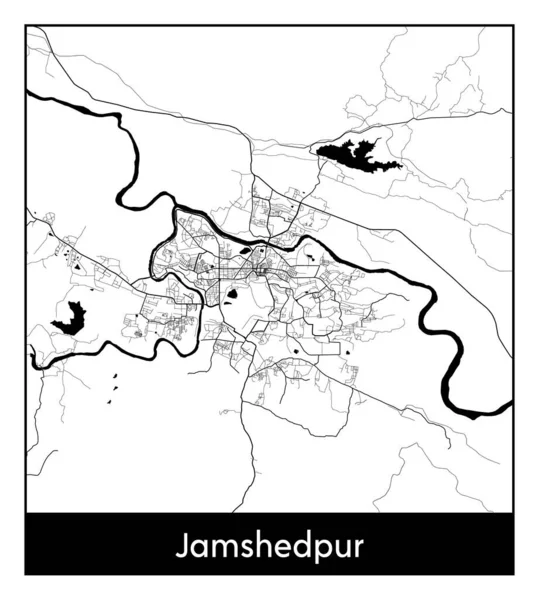 Jamshedpur Índia Ásia Mapa Cidade Ilustração Vetor Branco Preto — Vetor de Stock