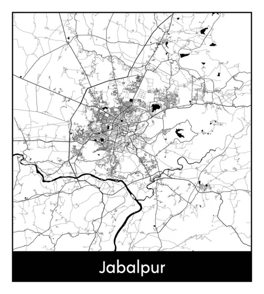 Jabalpur Índia Ásia Mapa Cidade Ilustração Vetor Branco Preto — Vetor de Stock