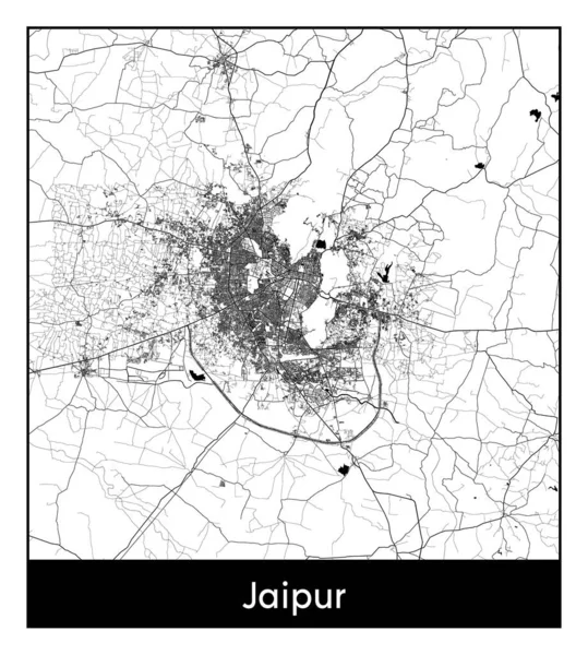 Jaipur Índia Ásia Mapa Cidade Ilustração Vetor Branco Preto — Vetor de Stock