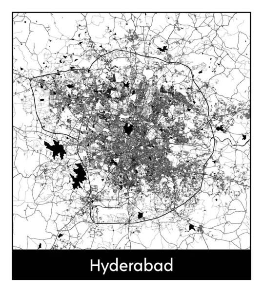 Hyderabad Índia Ásia Mapa Cidade Ilustração Vetor Branco Preto — Vetor de Stock