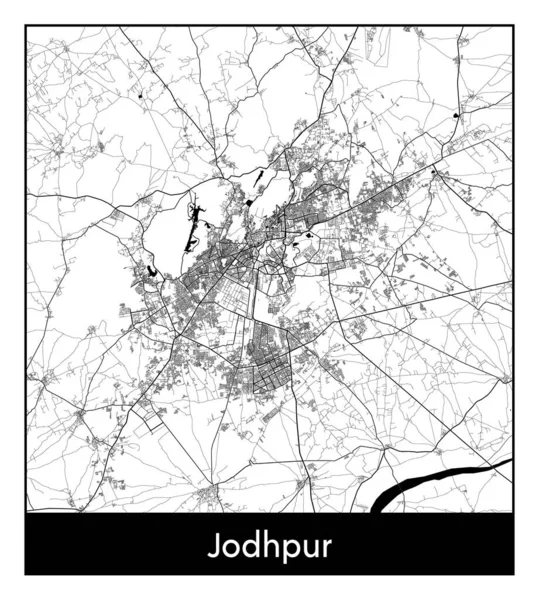 Jodhpur Índia Ásia Mapa Cidade Ilustração Vetor Branco Preto — Vetor de Stock