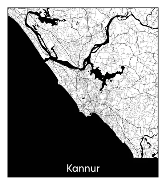Kannur Índia Ásia Mapa Cidade Ilustração Vetor Branco Preto — Vetor de Stock