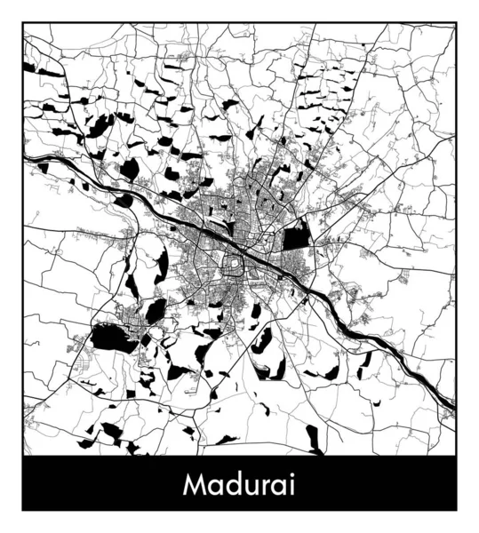 Madurai Ινδία Ασία Χάρτης Πόλη Μαύρο Λευκό Διάνυσμα Εικονογράφηση — Διανυσματικό Αρχείο