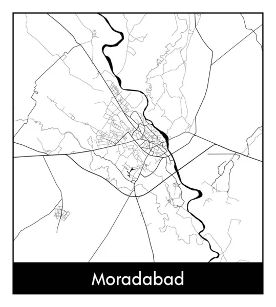 Moradabad Indien Asien Stadtkarte Schwarz Weißer Vektor Illustration — Stockvektor