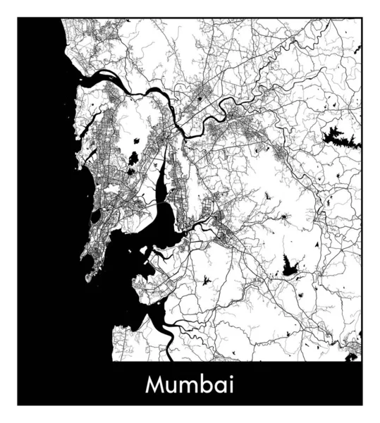 Mumbai Hindistan Asya Şehri Haritası Siyah Beyaz Vektör Illüstrasyonu — Stok Vektör