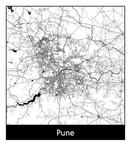 Pune Índia Ásia Mapa Cidade Preto Branco Vetor Ilustração — Vetor de Stock