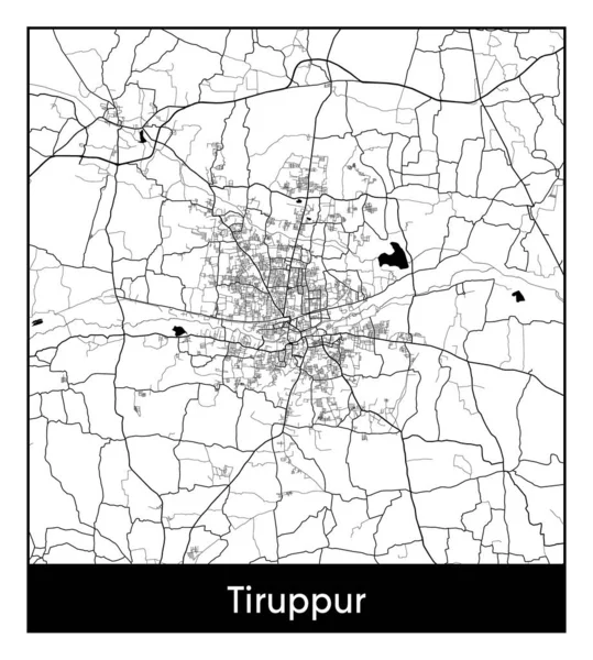 Tiruppur Indien Asien Stadtkarte Schwarz Weißer Vektor Illustration — Stockvektor