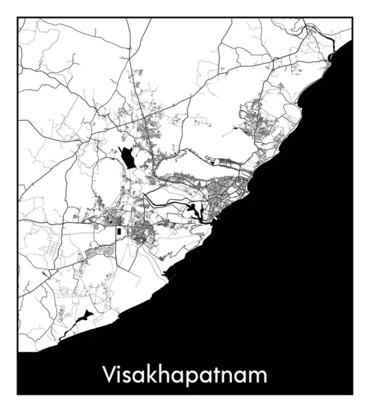 Visakhapatnam Indie Azja Mapa Miasta Czarny Biały Wektor Ilustracja — Wektor stockowy