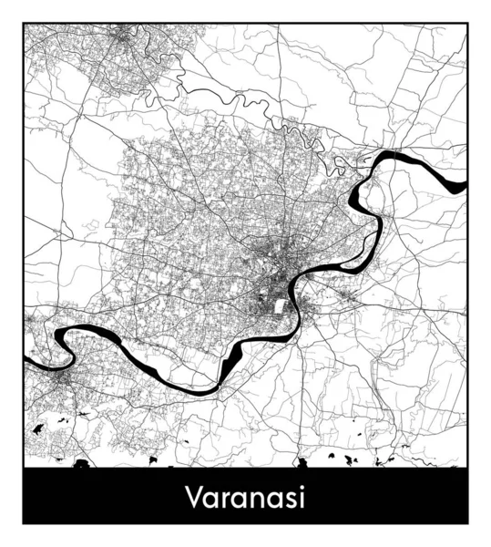 Varanasi Índia Ásia Mapa Cidade Preto Branco Ilustração Vetorial — Vetor de Stock