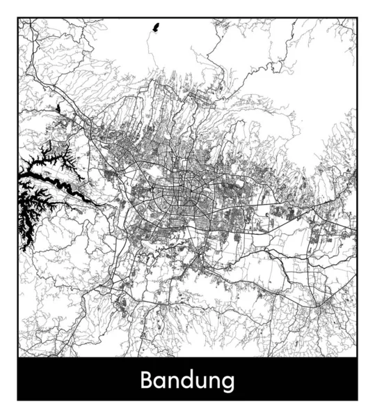 Bandung Indonesia Asia City Mapa Negro Blanco Vector Ilustración — Archivo Imágenes Vectoriales