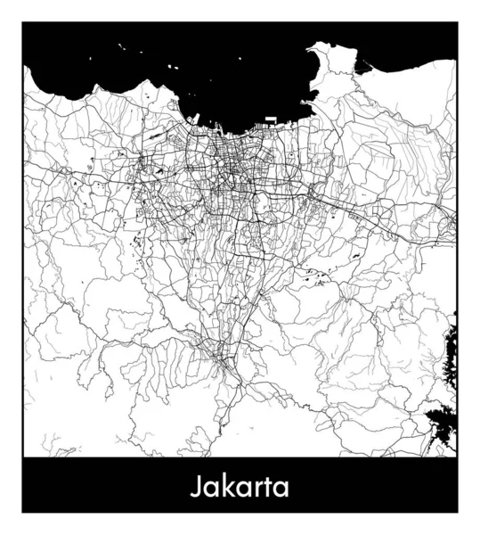 Jakarta Indonezja Azja Mapa Miasta Czarny Biały Wektor Ilustracja — Wektor stockowy