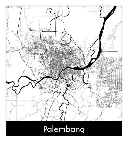 Palembang Indonésia Ásia Mapa Cidade Ilustração Vetor Branco Preto — Vetor de Stock