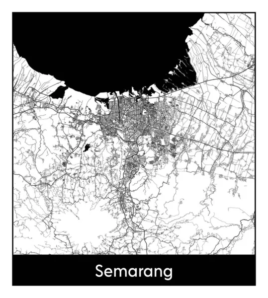 Семаранг Індонезія Азія Карта Міста Чорно Біла Векторні Ілюстрації — стоковий вектор