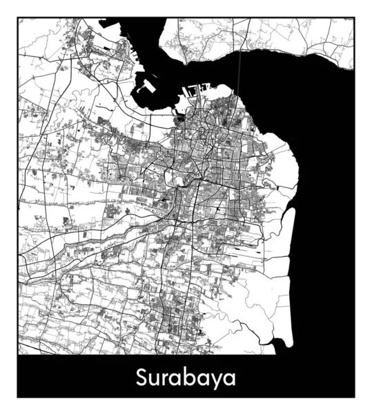 Surabaya Indonésia Ásia Mapa Cidade Ilustração Vetor Branco Preto — Vetor de Stock