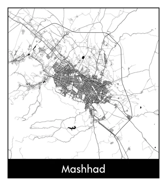 Mashhad Irã Ásia Mapa Cidade Ilustração Vetorial Branco Preto — Vetor de Stock