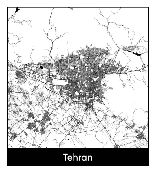 Teerão Irão Ásia Mapa Cidade Preto Branco Ilustração Vetorial — Vetor de Stock
