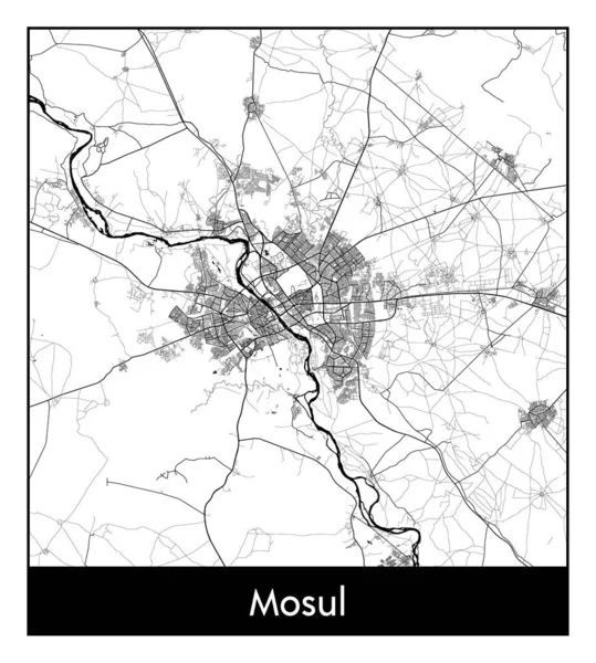 Mosul Iraque Ásia Mapa Cidade Ilustração Vetor Branco Preto — Vetor de Stock