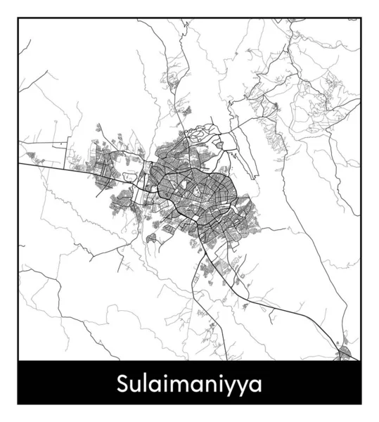 Sulaimaniyya Irak Asien Stadtkarte Schwarz Weißer Vektor Illustration — Stockvektor