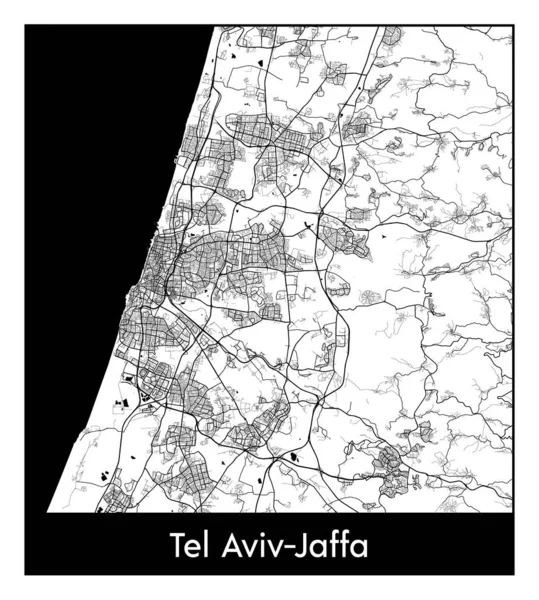 Tel Aviv Jaffa Srail Asya Şehri Haritası Siyah Beyaz Vektör — Stok Vektör