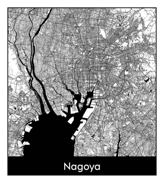 Нагоя Японія Азія Карта Міста Чорно Біла Векторні Ілюстрації — стоковий вектор