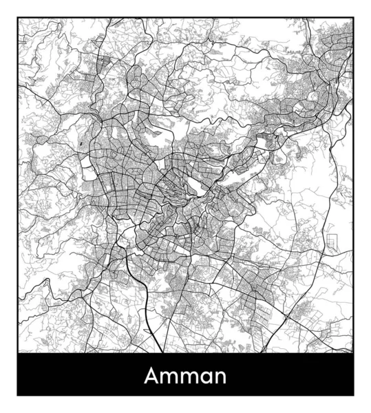 Amã Jordânia Ásia Mapa Cidade Preto Branco Ilustração Vetorial — Vetor de Stock