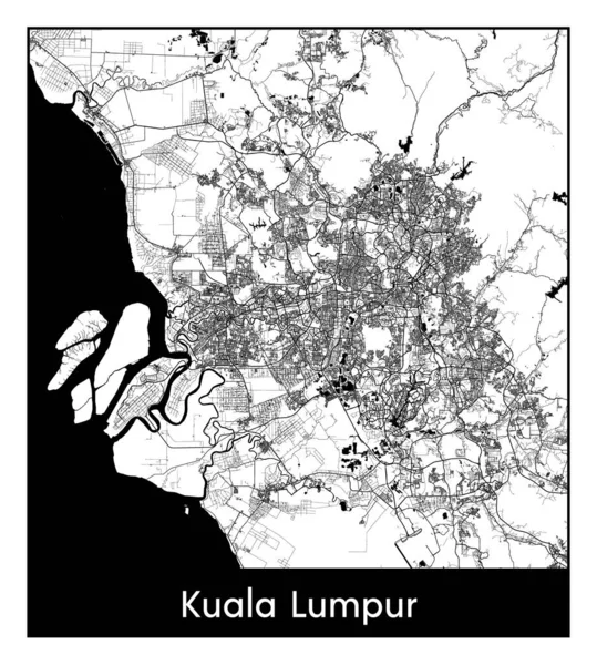 Куала Лумпур Малайзія Азія Карта Міста Чорно Біла Векторні Ілюстрації — стоковий вектор
