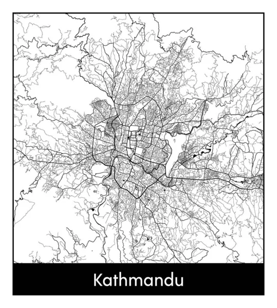 Katmandu Nepal Azja Mapa Miasta Czarny Biały Wektor Ilustracja — Wektor stockowy