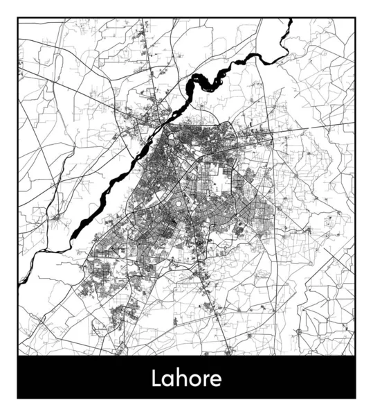 Lahore Paquistão Ásia Mapa Cidade Ilustração Vetor Branco Preto — Vetor de Stock