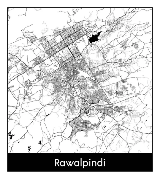 Rawalpindi Paquistão Ásia Mapa Cidade Ilustração Vetor Branco Preto — Vetor de Stock