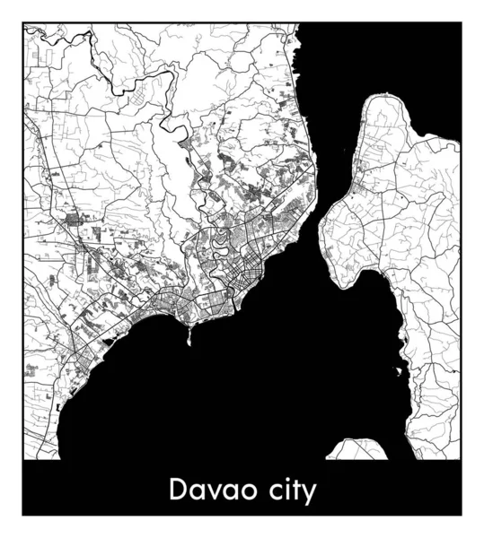 Davao Şehri Filipinler Asya Şehri Haritası Siyah Beyaz Vektör Illüstrasyonu — Stok Vektör