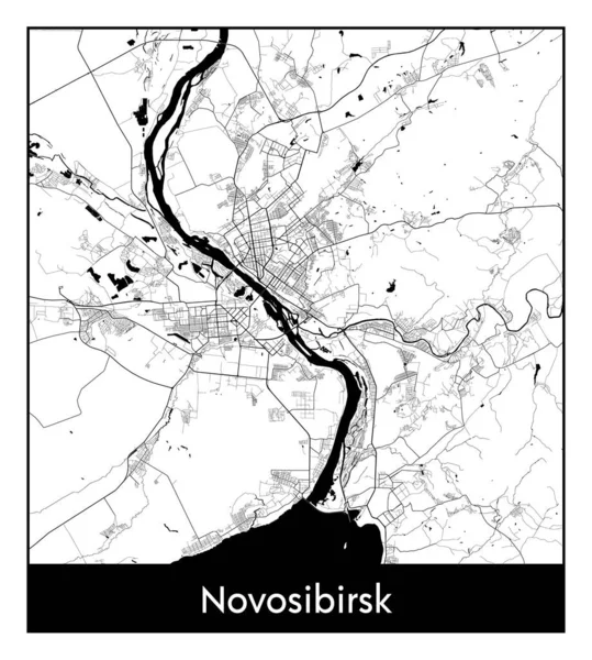 Novosibirsk Rusya Asya Şehri haritası siyah beyaz vektör illüstrasyonu