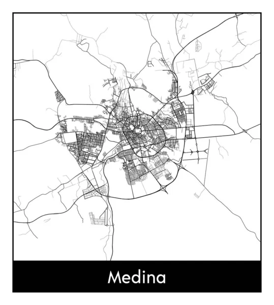 Medine Suudi Arabistan Asya Şehri haritası siyah beyaz vektör illüstrasyonu