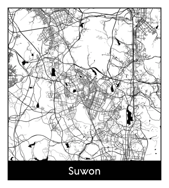 stock vector Suwon South Korea Asia City map black white vector illustration