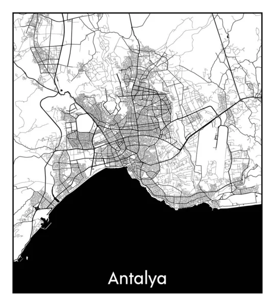 Анталія Туреччина Азія Карта Міста Чорно Біла Векторні Ілюстрації — стоковий вектор