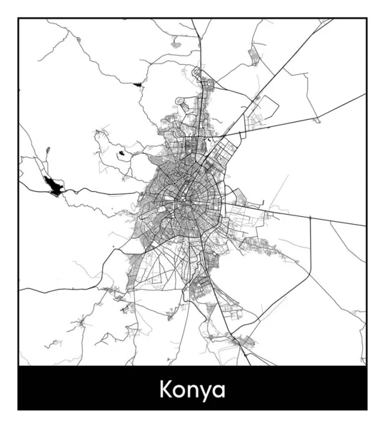 Konya Turquia Ásia Mapa Cidade Preto Branco Ilustração Vetorial — Vetor de Stock