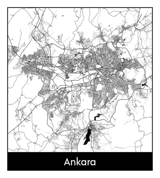 Анкара Туреччина Азія Карта Міста Чорно Біла Векторні Ілюстрації — стоковий вектор
