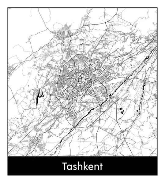 Tashkent Uzbequistão Ásia Mapa Cidade Ilustração Vetor Branco Preto — Vetor de Stock