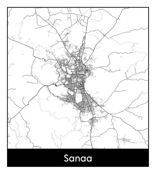 Sanaa Iêmen Ásia Mapa Cidade Preto Branco Ilustração Vetorial — Vetor de Stock