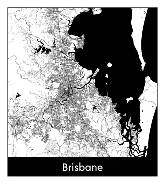 Brisbane Avustralya haritası siyah beyaz vektör illüstrasyonu