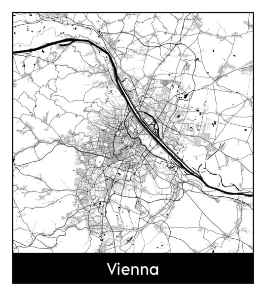 Viena Áustria Europa Mapa Cidade Preto Branco Ilustração Vetorial — Vetor de Stock