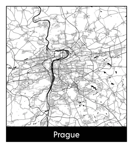 Praga República Checa Europa Mapa Cidade Preto Branco Ilustração Vetorial — Vetor de Stock