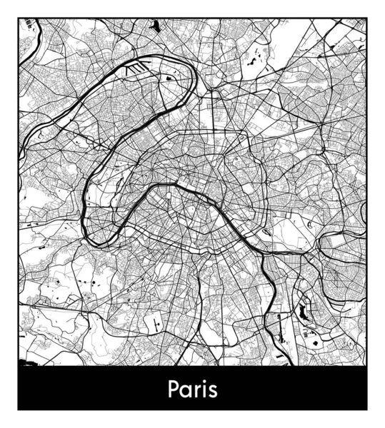 Paris Fransa Avrupa Şehir haritası siyah beyaz vektör illüstrasyonu